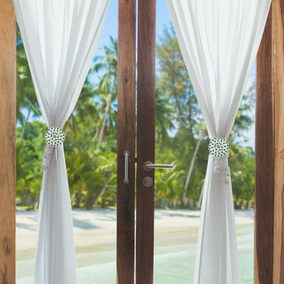 Jokapy Magnetic Curtain Tiebacks, Sparkling Crystal Flower Curtain Holdbacks, Green, 4 Count