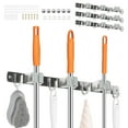thumbnail image 1 of Jokapy Mop and Broom Holder Hanger Wall Mounted, 3 Position 4 Hooks Tool Organizer, Gray, 3 Pack, 1 of 10