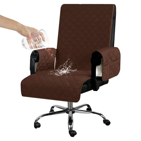 Jokapy Office Chair Cover with Armrest Cover, Waterproof Computer Chair Covers with Buckle, Brown