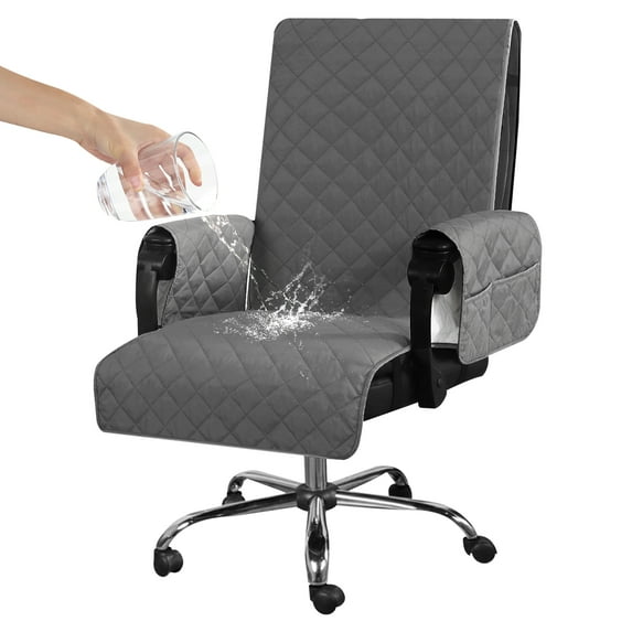 Jokapy Office Chair Cover with Armrest Cover, Waterproof Computer Chair Covers with Buckle, Gray
