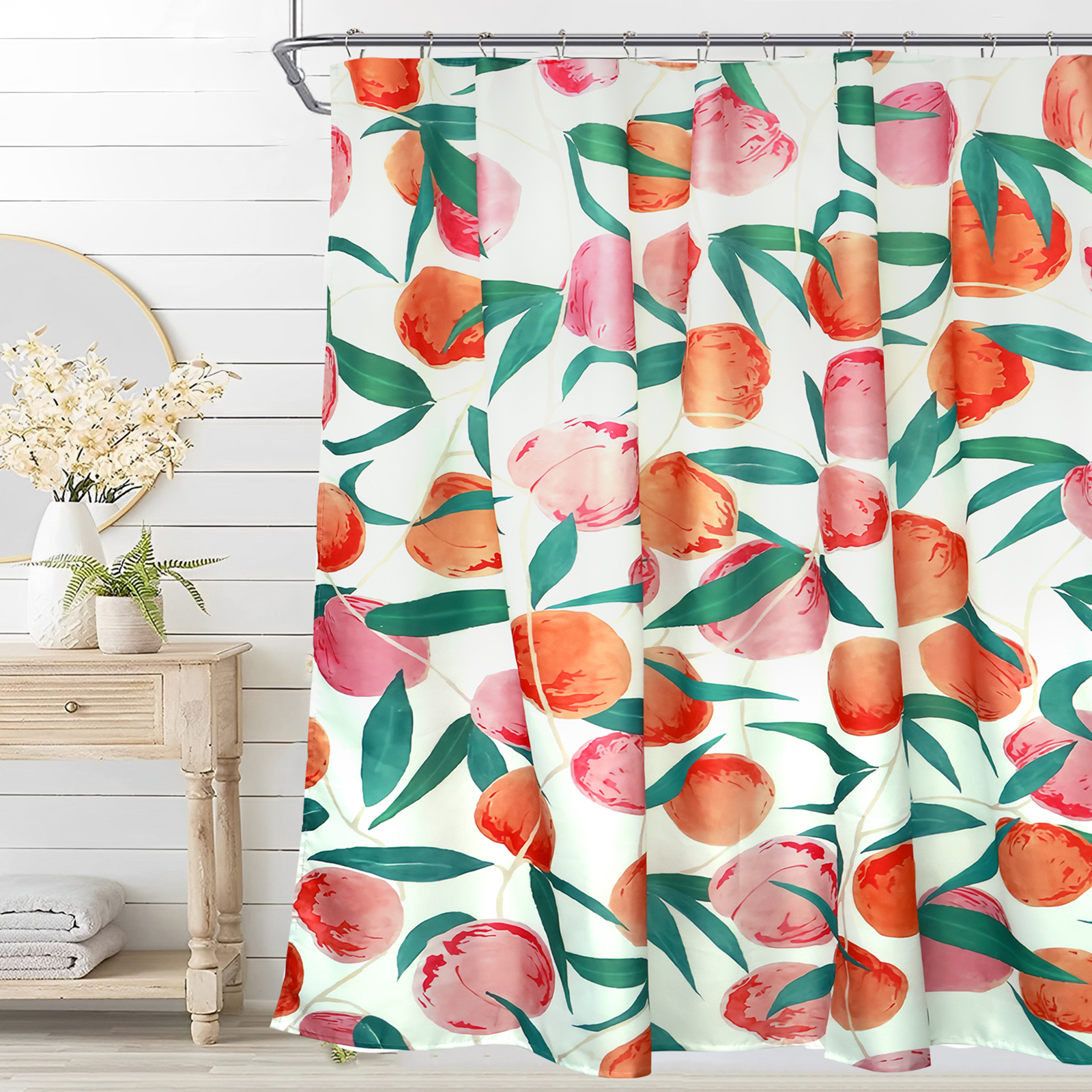 Jokapy Peach Pattern Fabric Shower Curtain, Modern Bathroom Curtain