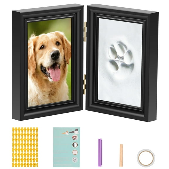Jokapy Pet Paw Print Kit, 5x3 Wooden Dog Tabletop Picture Frame, Black