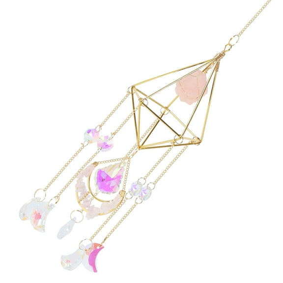 Jokapy Rose Quartz Crystal Suncatcher Window Hanging Wind Chime for Outdoor Indoor, 18", Pink