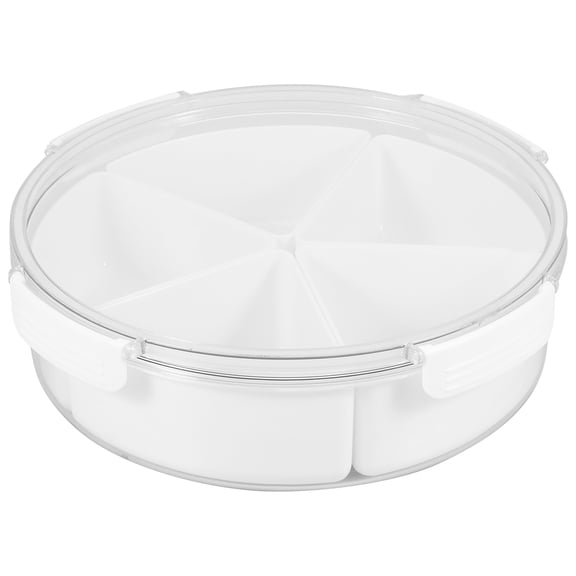 Jokapy Round Plastic Condiment Server Tray with Lid, 5 Compartment Food Storage Containers, White