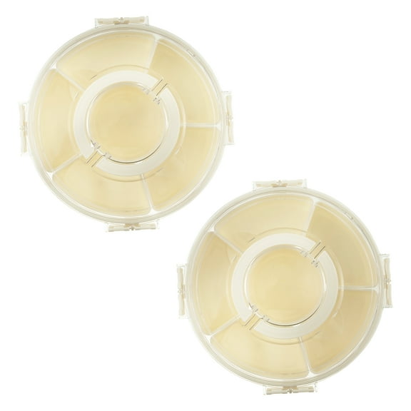 Jokapy Round Snackle Box Container, 6 Compartment Divided Serving Tray with Lid & Handle, 2 Pack