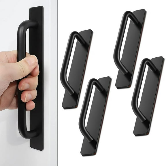 Jokapy 4 Pack Self-Stick Push Pull Helper Cabinet Handles, 5.7", Black