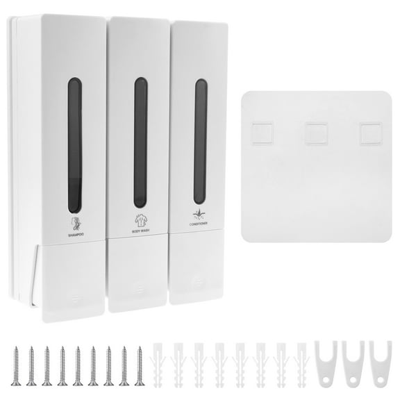 Jokapy Shower Soap Dispenser Wall Mounted, 3 Chamber Plastic Bathroom Shampoo Pump Dispenser, White