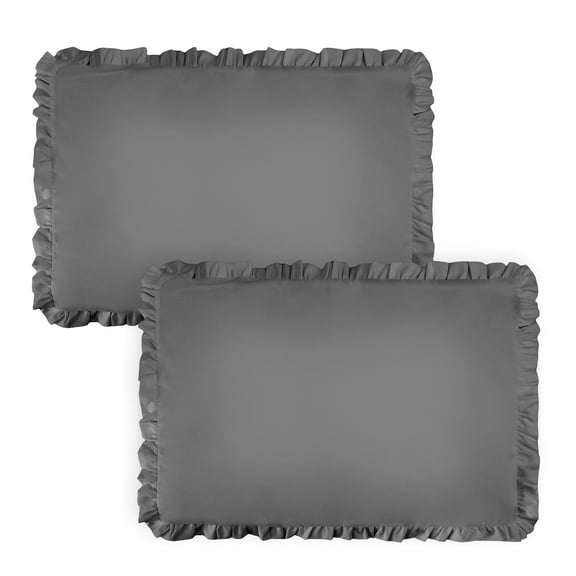 Jokapy Soft Brushed Microfiber Ruffled Envelope Pillowcases, Set of 2, Standard, 20" x 26", Gray