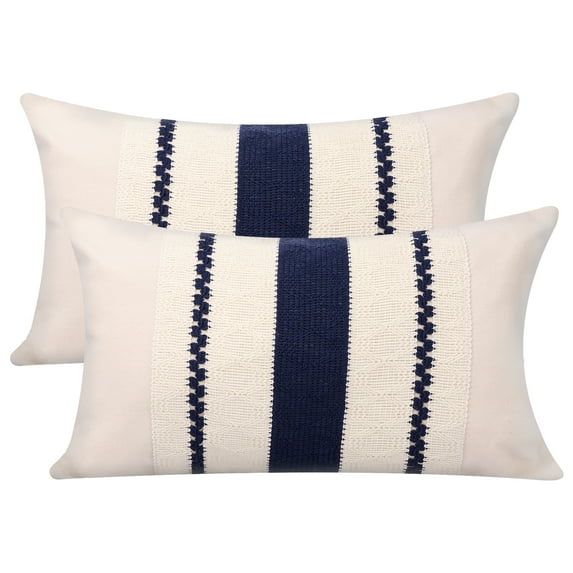 Jokapy Soft Cotton Woven Decorative Lumbar Pillow Covers, 12"x 20", Blue, 2 Pack