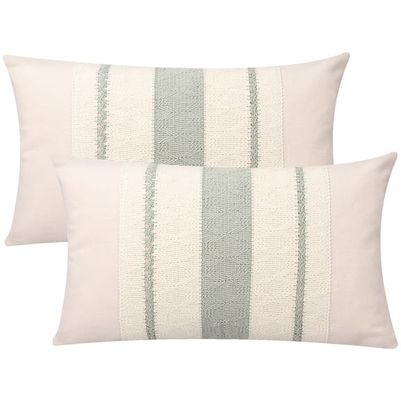 Jokapy Soft Cotton Woven Decorative Lumbar Pillow Covers, 12"x 20", Sage Green, 2 Pack