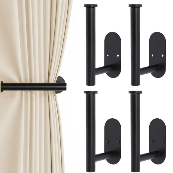 Jokapy Stainless Steel Decorative Pull Curtain Holdbacks, Black, Set of 4