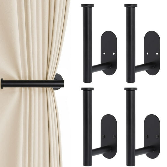 Jokapy Stainless Steel Decorative Pull Curtain Holdbacks, Black, Set of 4