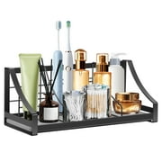 Dznils Steel Toothbrush Holder, Toothpaste Holder, 7 Slots Bathroom Countertop Organizer, Black