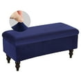thumbnail image 1 of Jokapy Stretch Velvet Rectangle Ottoman Bench Cover Soft Footstool Slipcover, Blue, 1 of 9