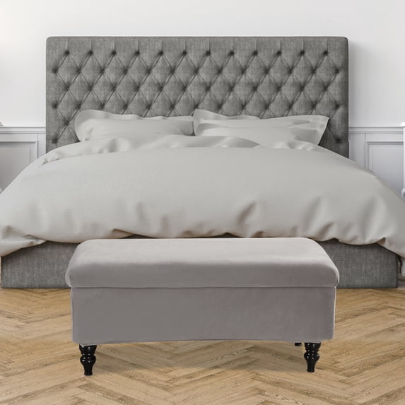 Jokapy Stretch Velvet Rectangle Ottoman Bench Cover Soft Footstool Slipcover, Gray