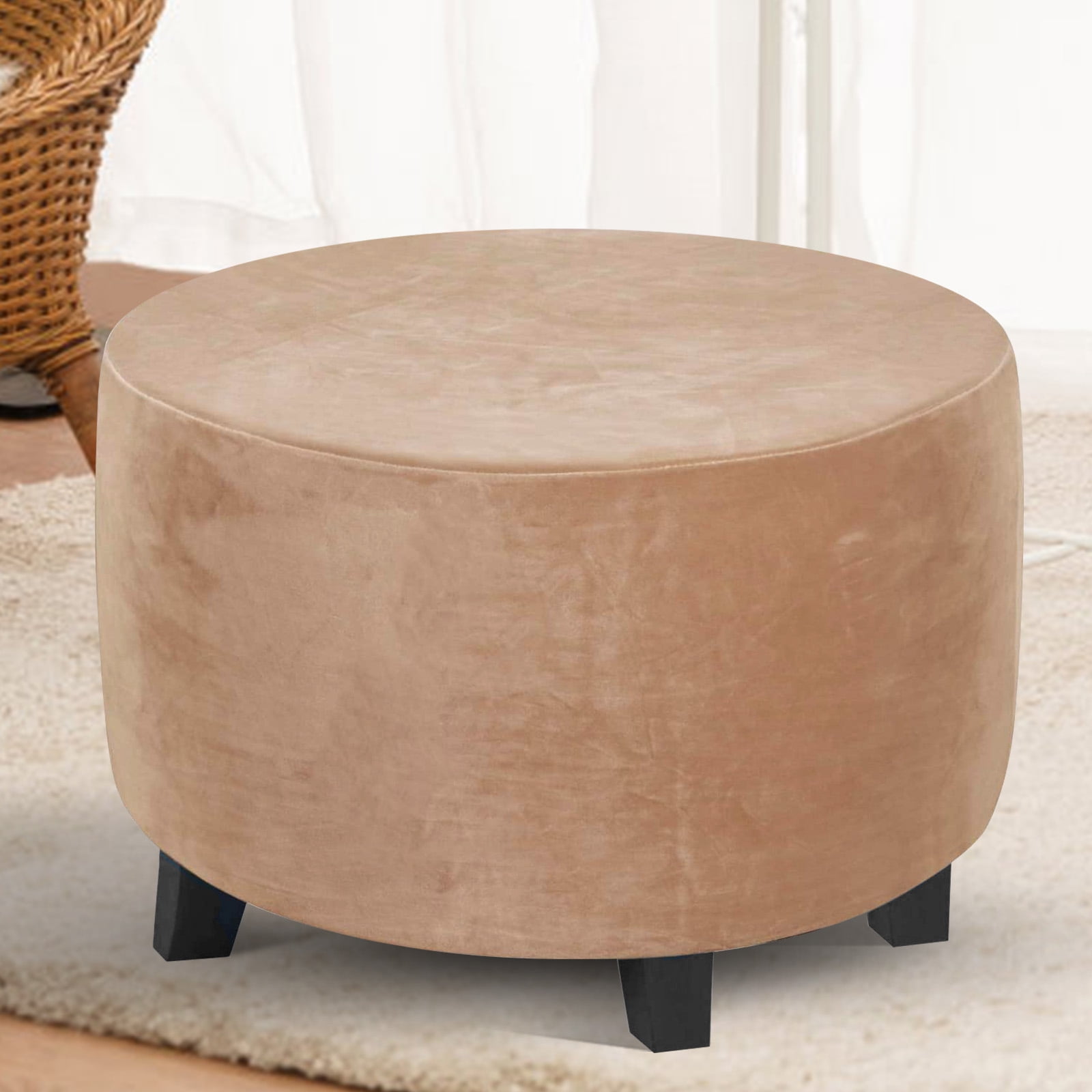 Jokapy Stretch Velvet Round Ottoman Slipcover Soft Storage Stool Cover ...