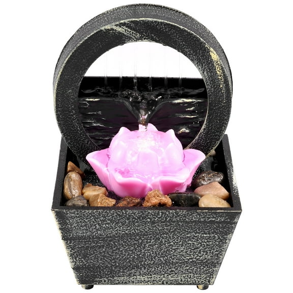 Jokapy Tabletop Water Fountain, Zen Meditation Indoor Fountain, with Soft LED Light & Pebbles, 7"
