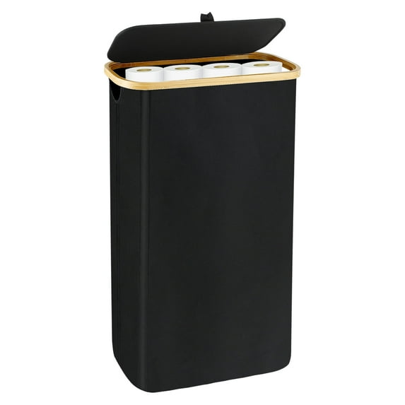 Jokapy Toilet Paper Holder with Lid, Freestanding Slim Toilet Paper Storage Basket, Black