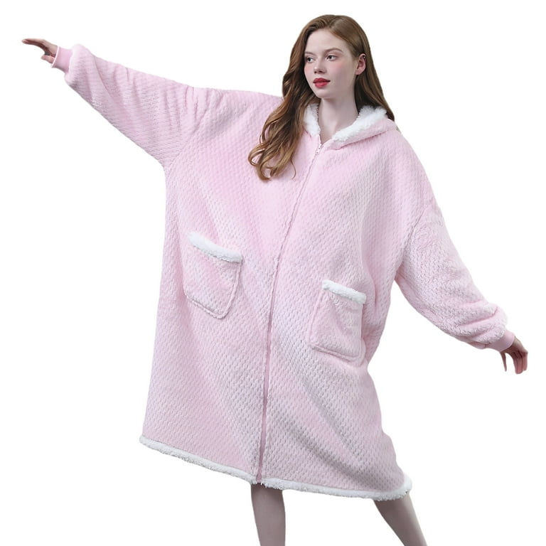 Jokapy Wearable Blanket Hoodie for Adult, Oversized Sherpa Sweatshirt  Blanket, Pink 