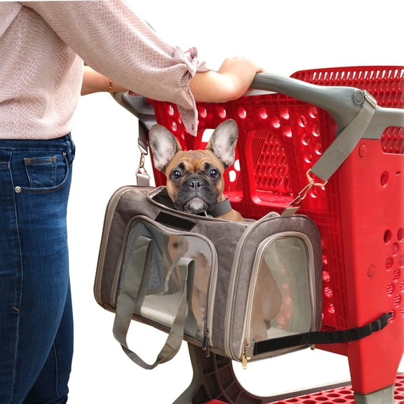Jokari Cart Cruiser Pet Carrier Travel Bag with Shoulder Strap, Cart Clips, and Soft Bed Liner, Gray, 15 lb Limit