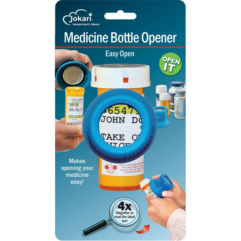  Jokari Easy Open Prescription Medicine Bottle Opener and Built  in Magnifying Glass 2 Pack. Helps Read Medical Pharmacy Label Print to  Ensure Taking Correct Pills and Dosage. Unscrews Caps Easily Too. 