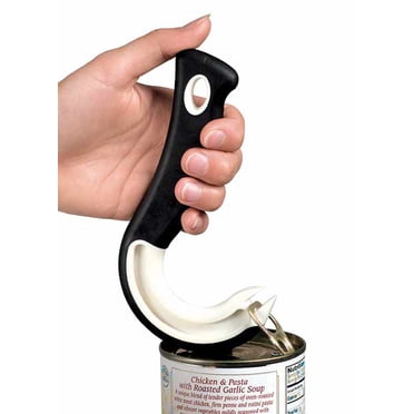 Twist & Pull Can Opener With Grip Ring – Black/White, Easy Lid Removal