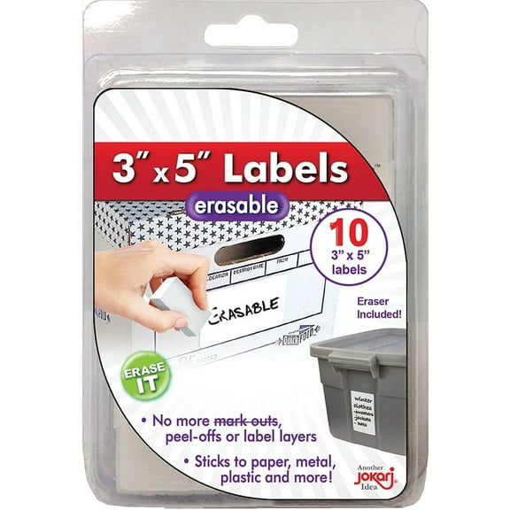 Jokari Erasable Storage Labels, 3" x 5", Refill Pack for Storage Boxes and Containers, Works with Any Marker or Pen