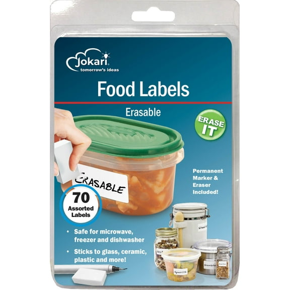 Jokari Erasable Food Labels Starter Kit with Reusable Sticker Labels, Freezer, Microwave, Dishwasher Safe, 2 Pack