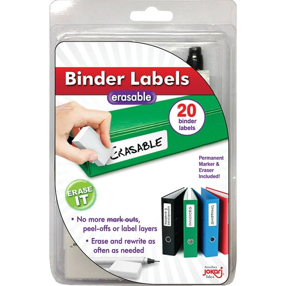 Jokari Erasable Reusable Office School Binder Labels  20 Pack of Stickers