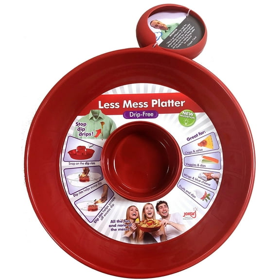 Jokari Less Mess Serving Tray with Center Dip Scraping Bowl for Chips and Snacks