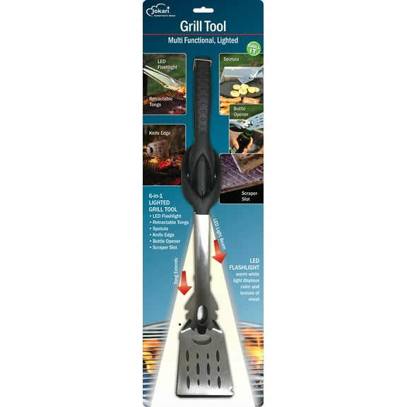 Jokari Lighted Grill Tool has Spatula Tongs Blade Scraper LED Bottle Opener