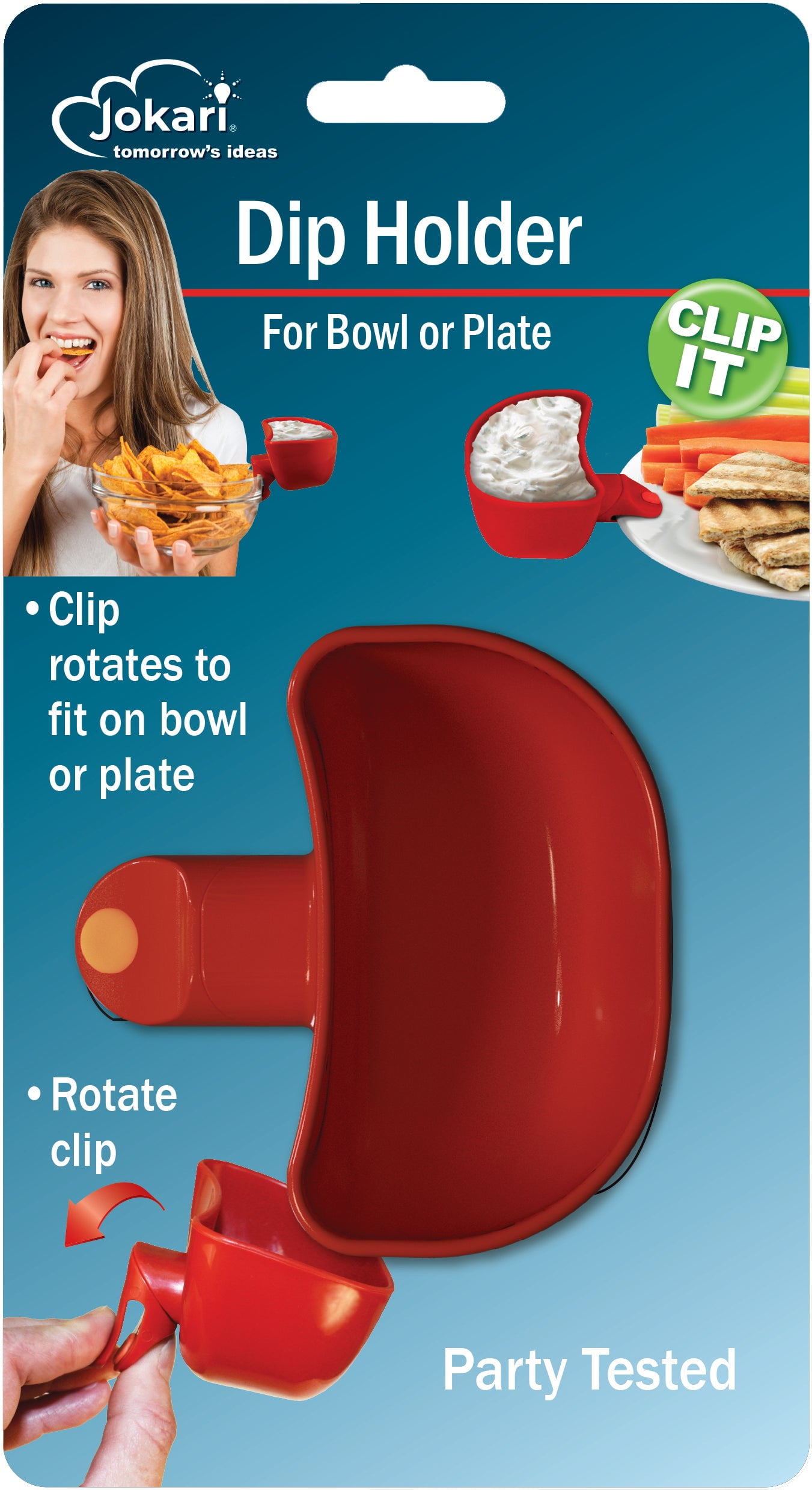 Jokari Clip On Dip Holder For Plate and Bowls for Dips, Sauces, Dressings  or Condiments 