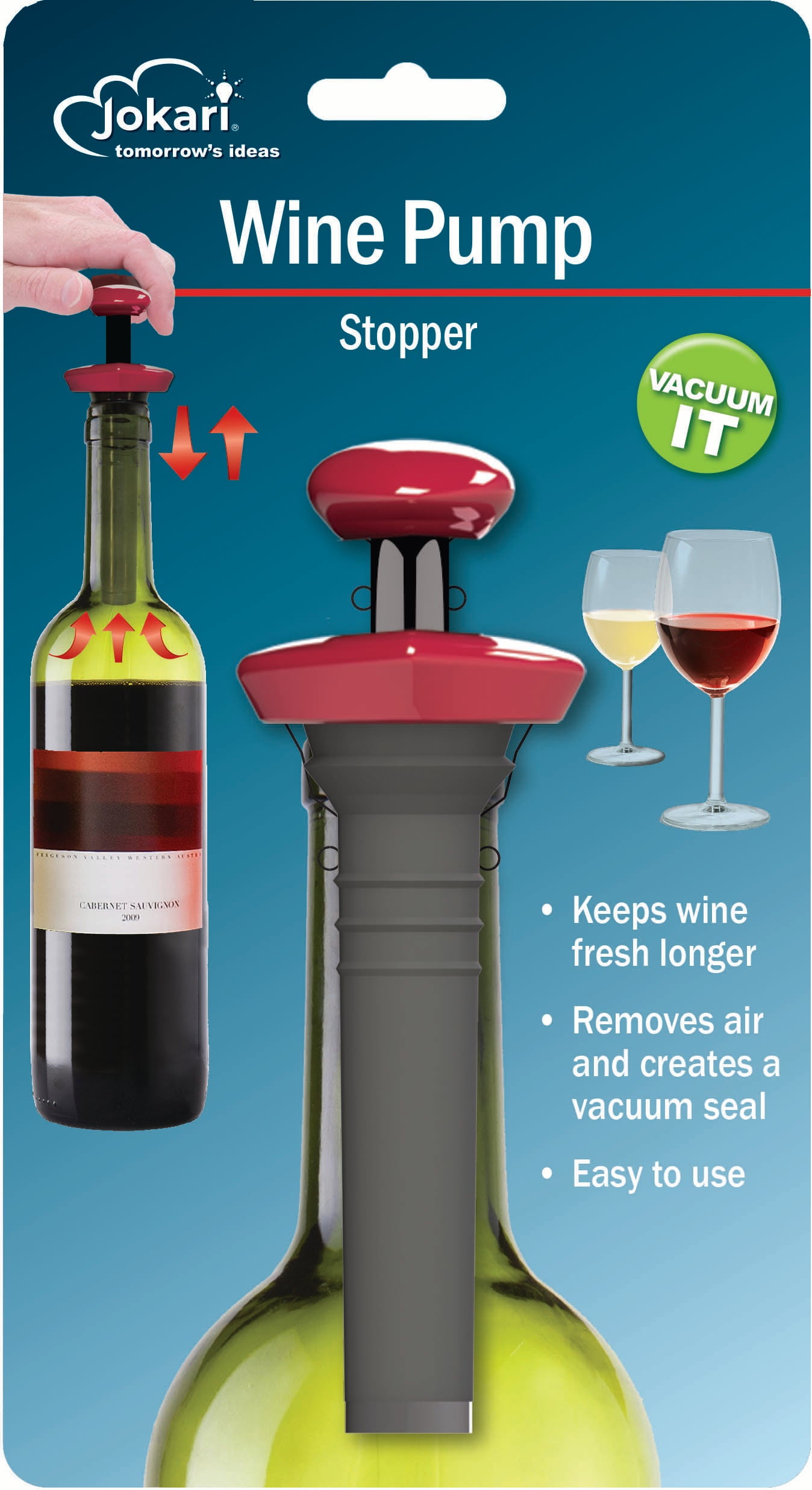 Jokari Wine Cork AirVac to Keep Wine Fresh, Remove Air, and Create an Air Tight Seal 2 PK