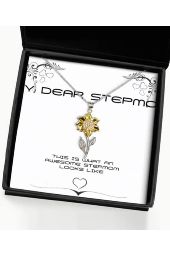 Joke Stepmom Sunflower Pendant Necklace, This is What an Awesome Stepmom Looks Like, for Mother