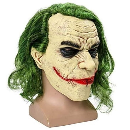 Joker Adult Halloween Vinyl Mask with Green Hair Accessory