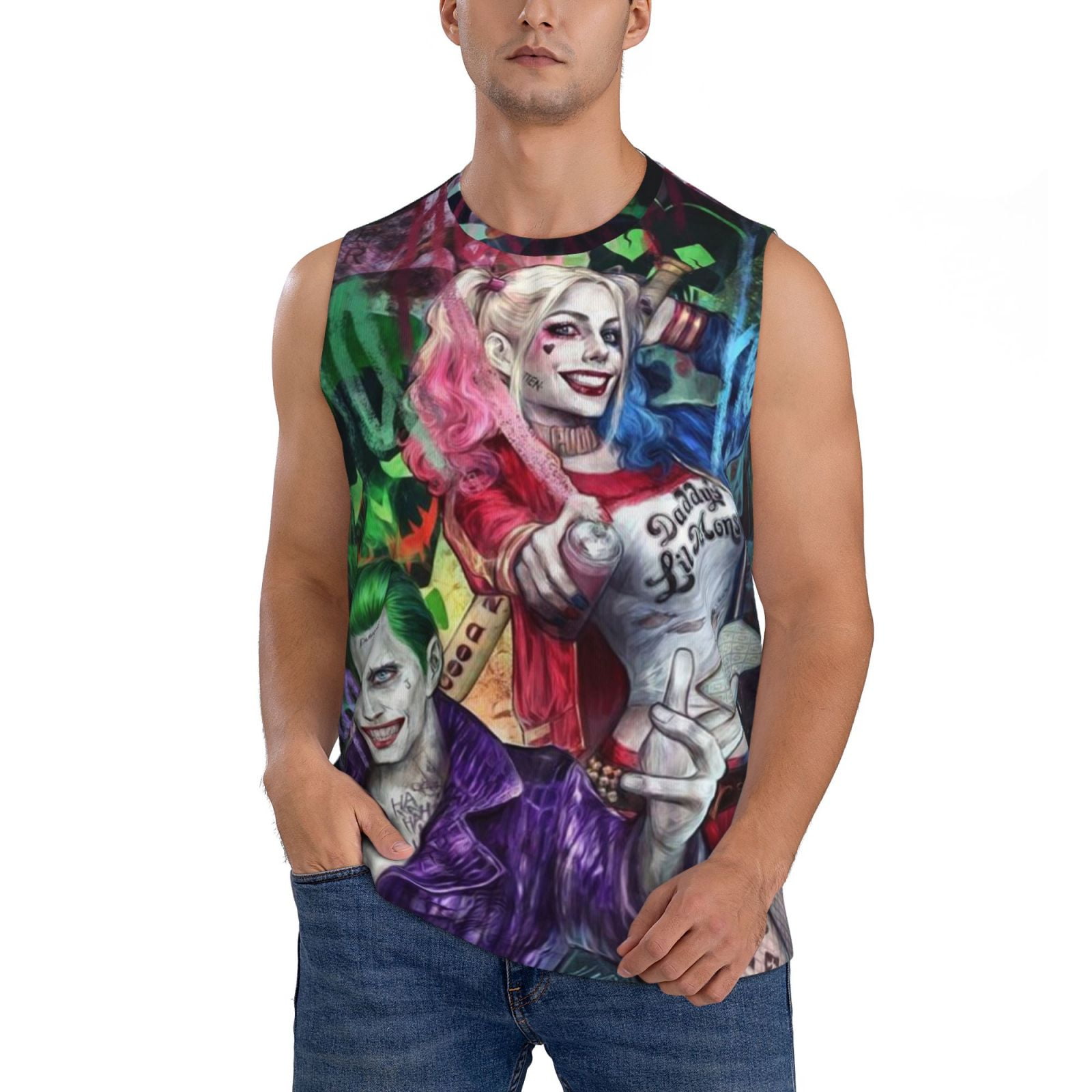 Joker Character Harley Quinn Mens Tank Top Lightweight Summer Sleeveless Tee Shirt Muscle Tank 7631