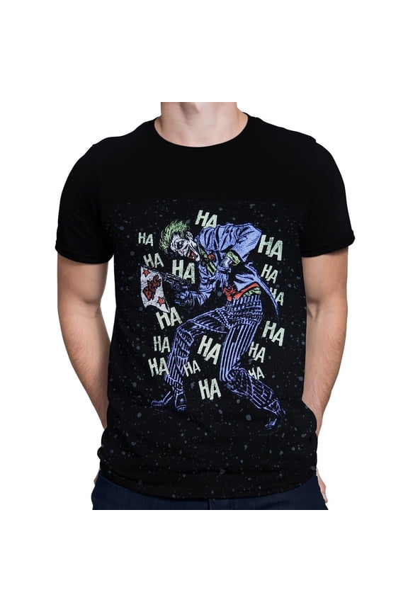 Joker (DC Comics) Mens Yoke T-Shirt - Hysterically Full Body HAHAHAHAHA (Small)