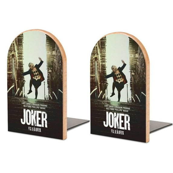 Joker Folie A Deux 2024 Bookends Wood Book Divider Decor Shelves Non-Skid Book Stand 2 Pieces For Classroom Dormitory Bookshelf Office Home