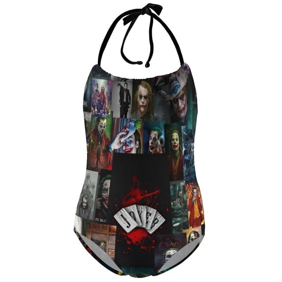 Joker Folie A Deux Children's One-piece Swimwear Halterneck Swimsuit Summer Beach Girl's Bathing Suits Breathable Beachwear