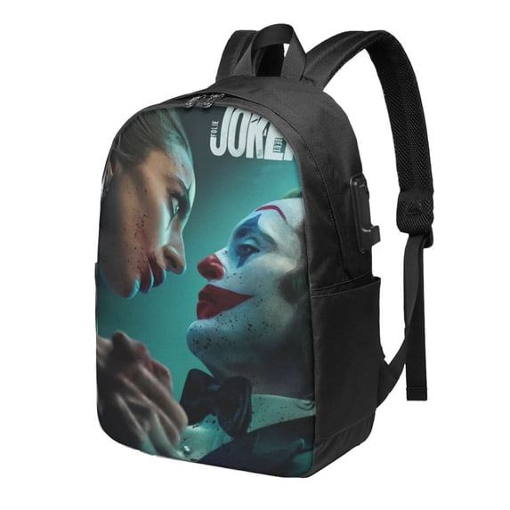 Joker Folie a Deux Film Laptop Backpack Daypack School Student Bookbag Satchel Rucksack Shoulders Travel Bag With USB Headphone Charging Port