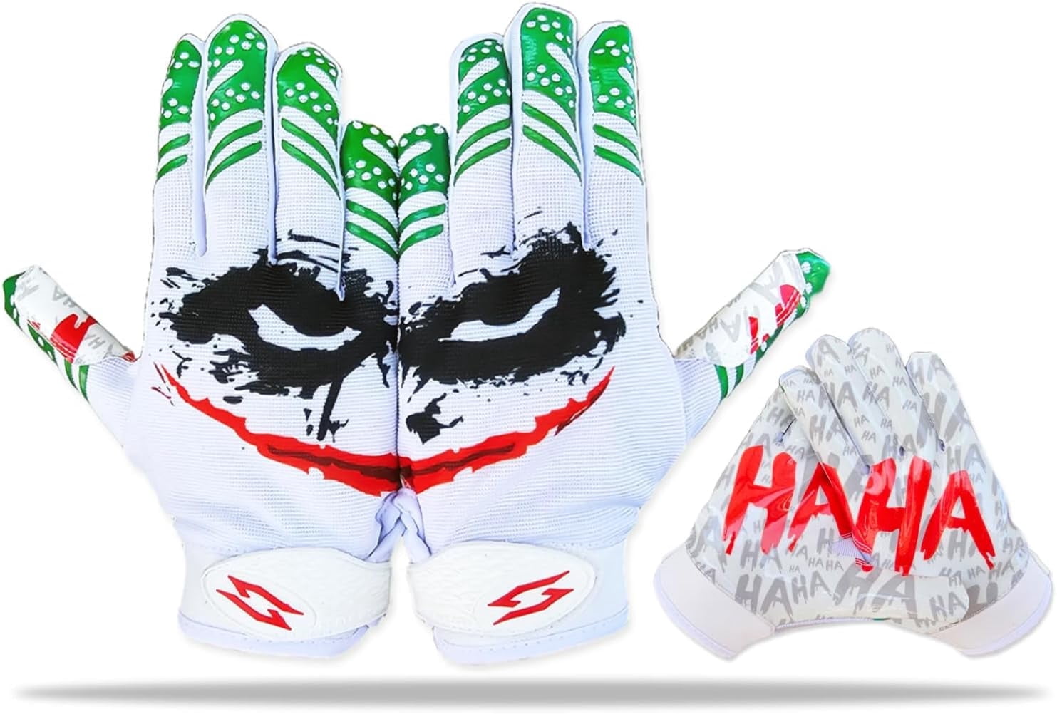 Joker Football Receiver Gloves White - Youth Adult Unleash Venom with Jester Stealth Elite Tacky Pro Grip Palms Men Kids Boys Small to XXL Sizes Battle College Lineman
