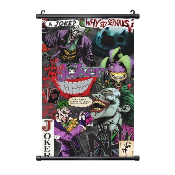 Joker Hanging Poster, Black Plastic Shaft Wall Hanging Posters Scroll Hanger, Canvas Artwork Wall Art Painting Decor for Living Room Bedroom Office 16"X24"