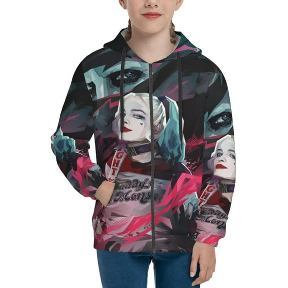 Joker Harley Quinn Teen Sweatshirts Hoodies Youth Hooded Hoody Fashion Zipper Coat For Boys And Girls