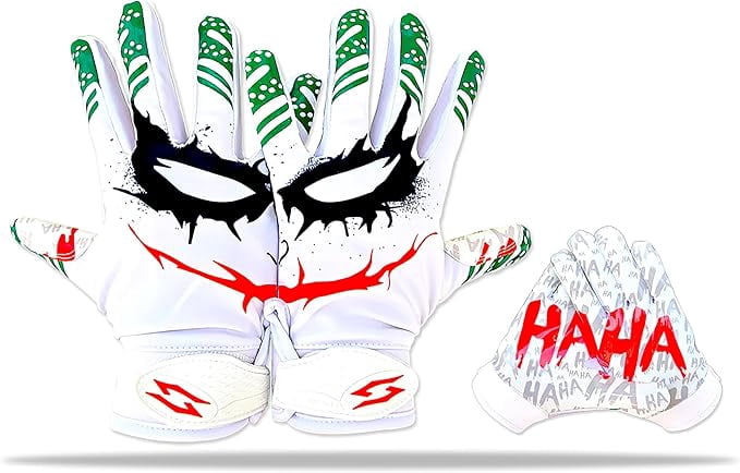 Joker Jester Football Receiver Gloves - Pro Grip Sticky Palms Elite Football Gloves Youth Adult Men Kids Boys Small Medium Large XL XXL Tacky White Jester (Youth - Medium)