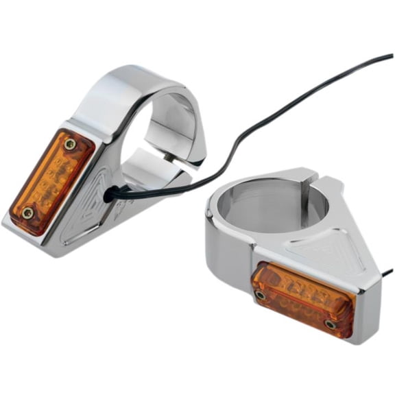 Joker Machine 05-300-3 Rectangle LED Fork Mount Turn Signals - 39mm - Chrome