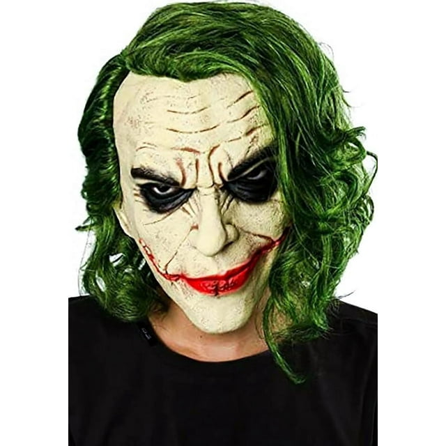 Joker Mask Scary Halloween Latex Masks for Adult Horror Clown Full Head with Wig Cosplay Costume
