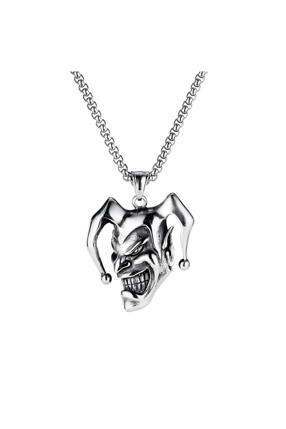 Joker Necklace For Men Stainless Steel Vintage Silver Goth Punk Rock Hip Hop Gothic Edgy Anime Hippie Cool Masculine Clown Demon Devil Beast Necklace Jewelry Gift For Boyfried Husband