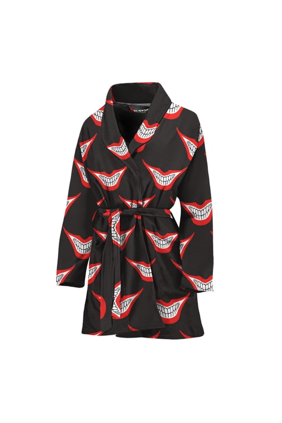 Joker Smile Pattern Women Bathrobe One Size Univeral Fits Fashion Lightweight Plush Fleece Long Robe For Women