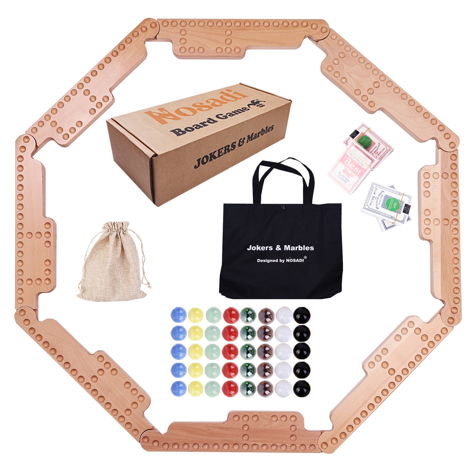 Jokers and Marbles Board Game,Real Beech Wooden Marble Game for 2-8 Player,Best Family Board Game for Game Nights,Holidays and Casual Social Gatherings