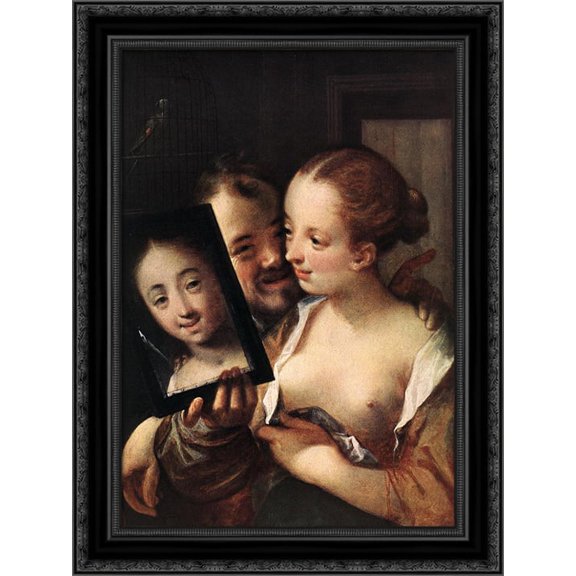 Joking Couple 20x24 Black Ornate Wood Framed Canvas Art by Aachen, Hans von